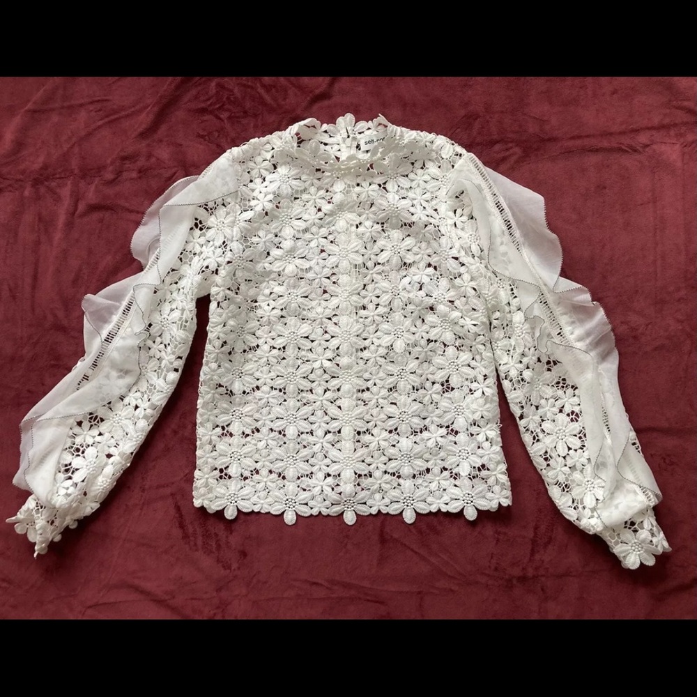 Authentic Size 2 Self Portrait Floral Lace Flounce Sleeve Top